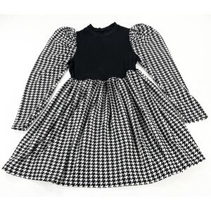 Shein Curve 1XL Houndstooth Gigot Sleeve Dress Black White Academia Preppy Mini